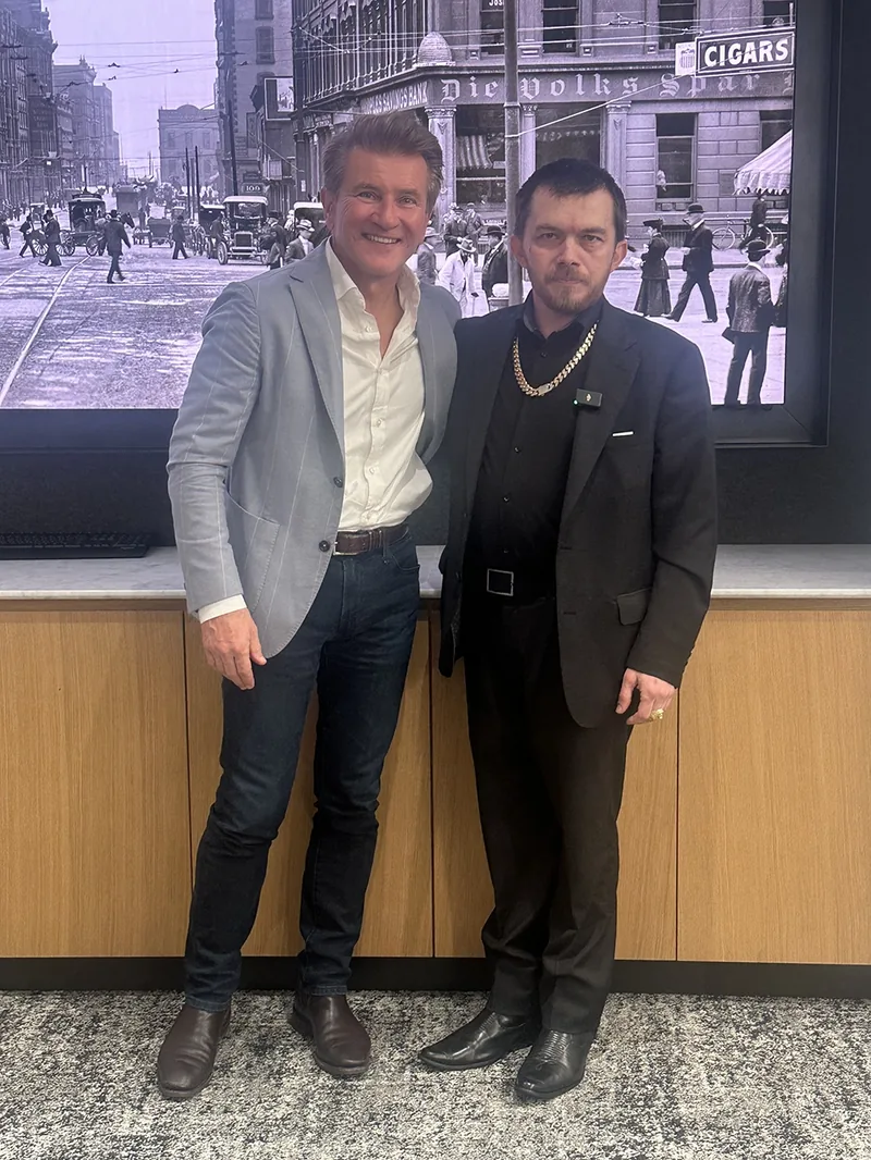 Robert Herjavec standing with TP Nykoriak, candidate for U.S. Congress in Michigan's 13th District